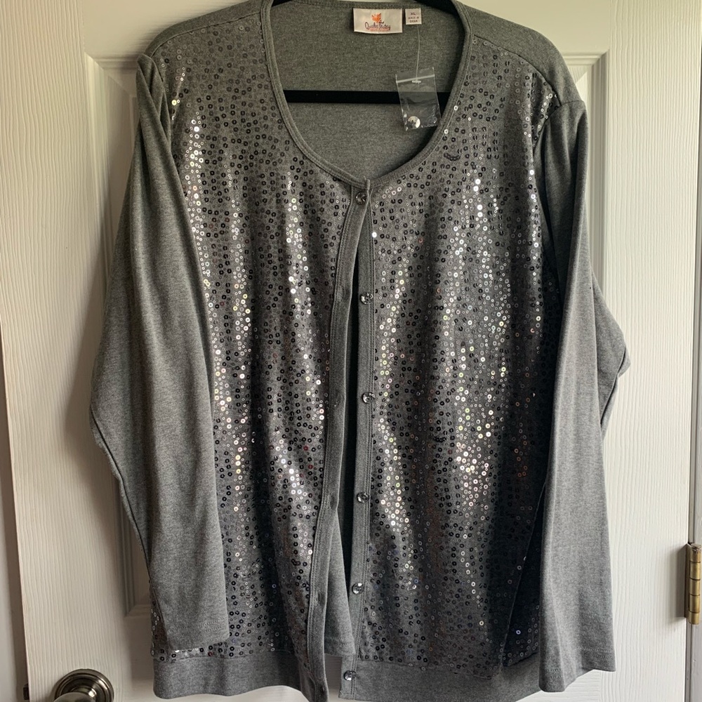 Quacker Factory sequin cardigan sweater with shell